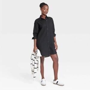 UNIVERSAL THREAD NWT $35 Black Button Down Mini Shirt Dress Pockets Size S
